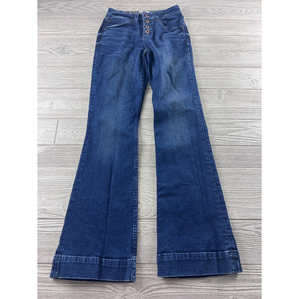 Smith + Rogue Womens High Rise Flare Jeans Dark Wash Button Fly 25x32 Blue
